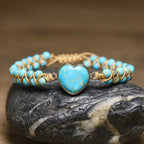 Adjustable Vintage Boho Beaded Heart Charm Bracelet