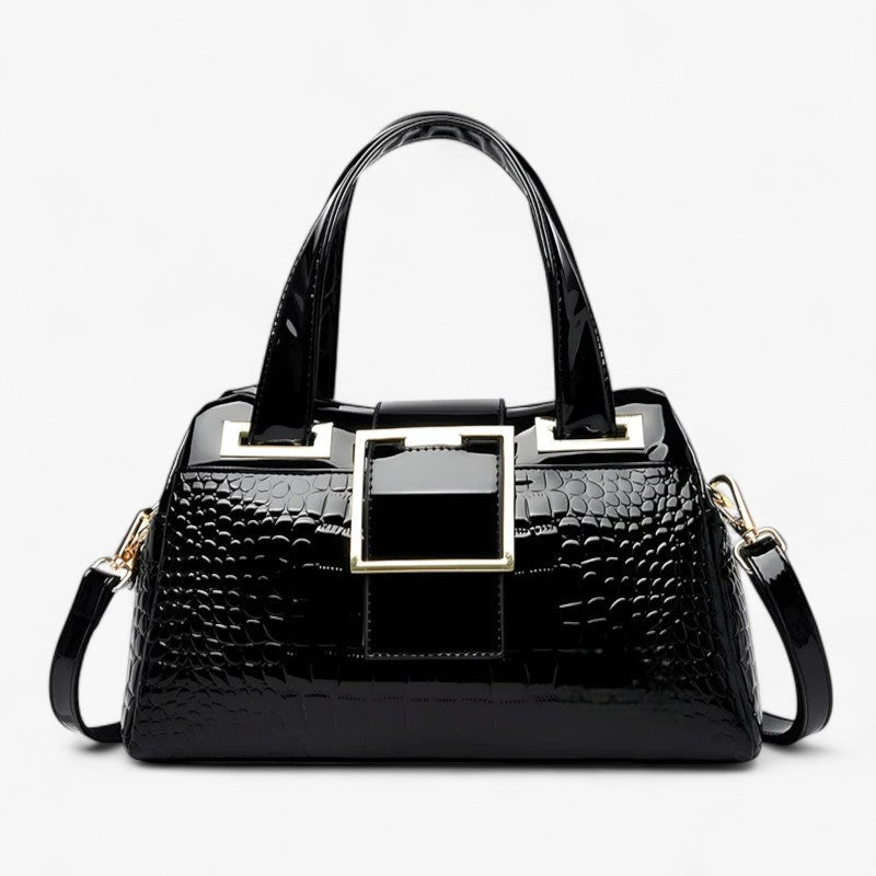 Spacious Two-Compartment Croc-Pattern Tote Bag