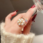 Adjustable Pearl-Look Cluster Ring in Gold Tone