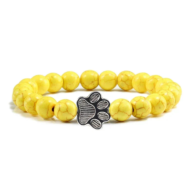 Paw Charm Bracelet with Stone Beads in Many Colours