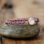 Amethyst Braided Bracelet with Round Moonstone-Look Stone