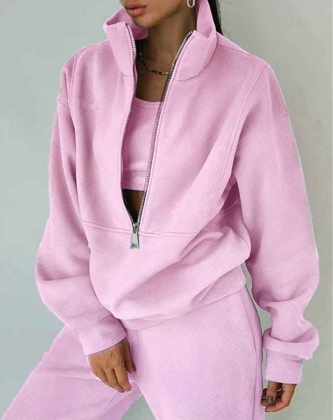 Oversized Half-Zip Top and High Waist Jogger Two-Piece Set