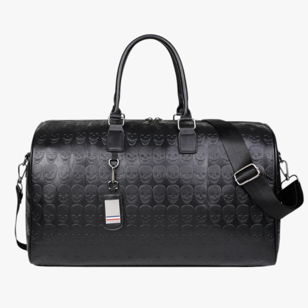 Maxi Black Travel Bag with Embossed Skull Print