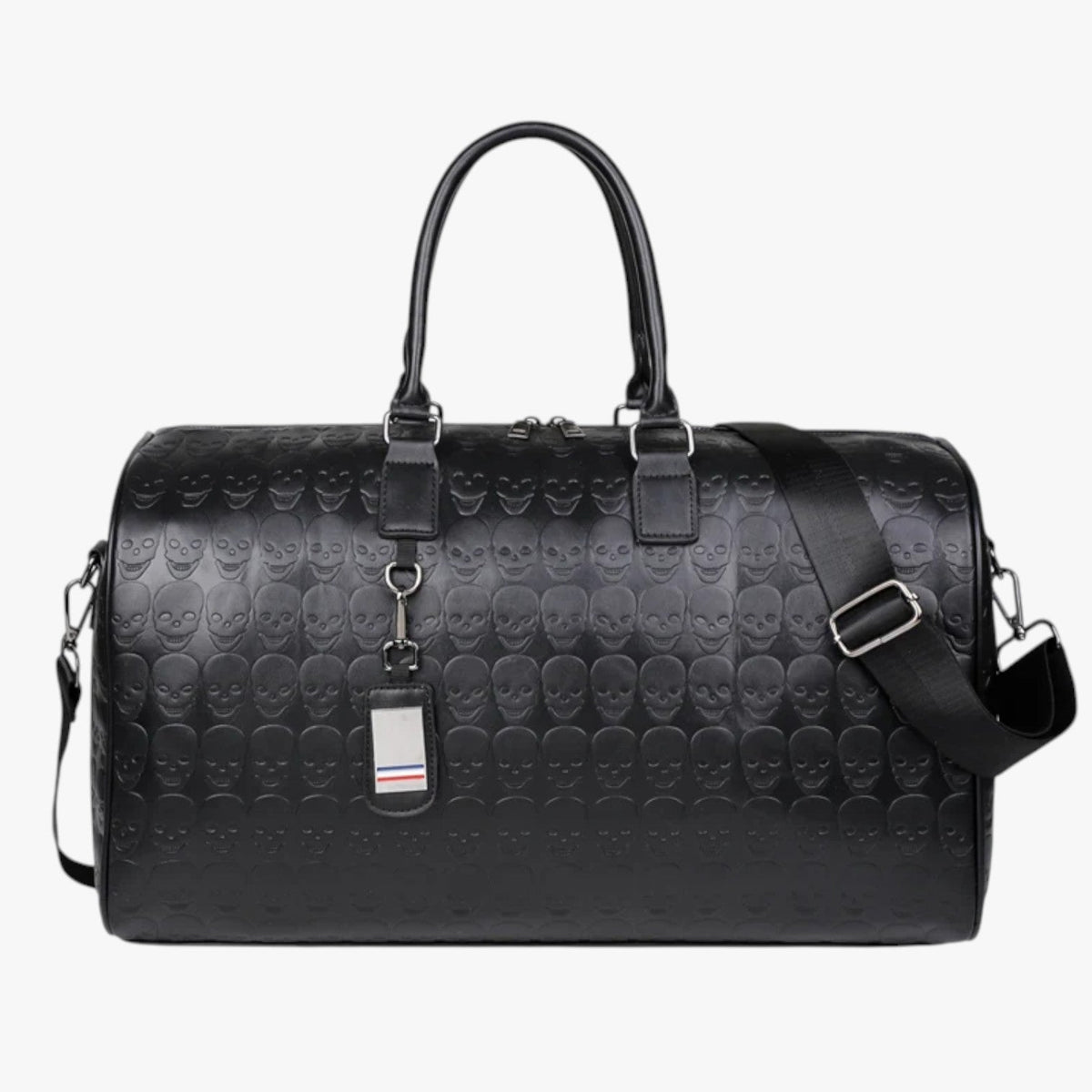 Maxi Black Travel Bag with Embossed Skull Print