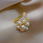 Adjustable Pearl-Look Cluster Ring in Gold Tone