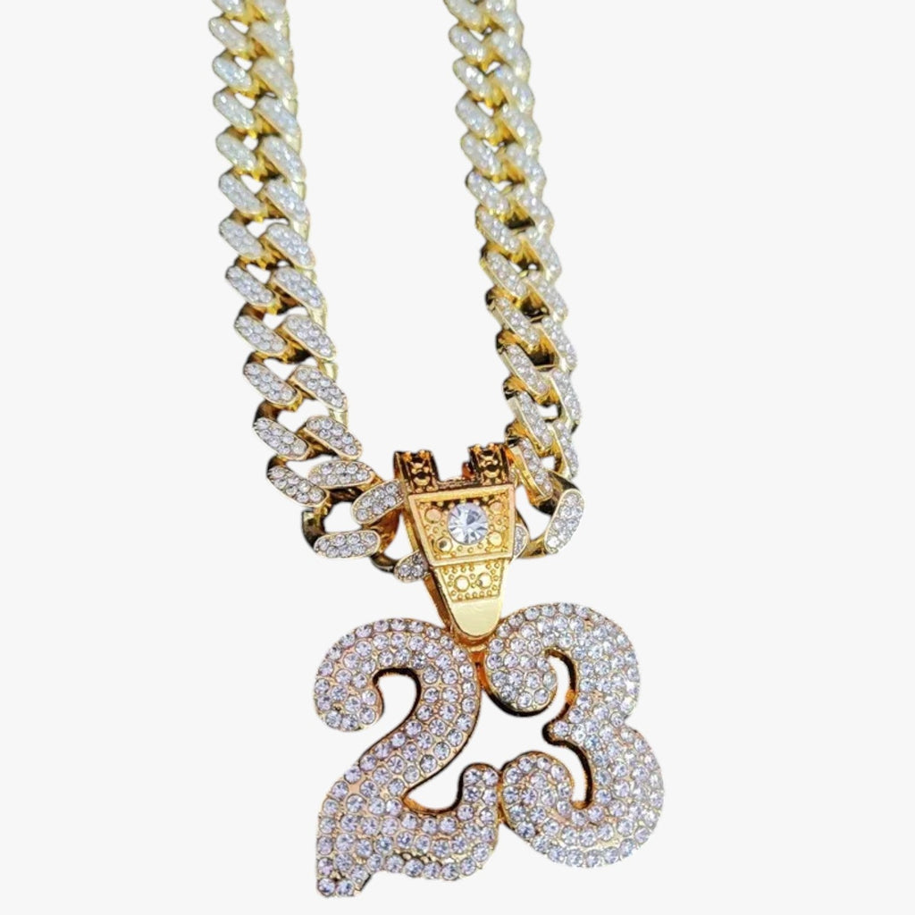 Number 23 Crystal Pendant on 13mm Cuban Chain, 50cm