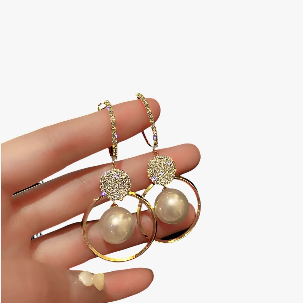Oversized Pearl Earrings with Gold-Tone Accents