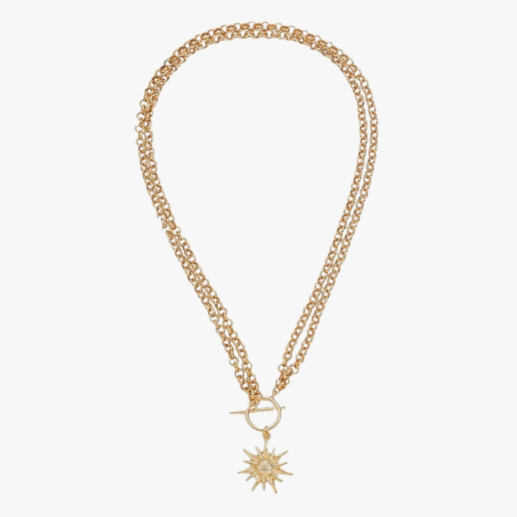 Large Sun Pendant Necklace on a Statement Chain