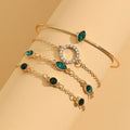Gold-Tone Leaf Bracelet Set with Green Stones