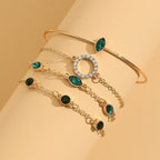 Gold-Tone Leaf Bracelet Set with Green Stones