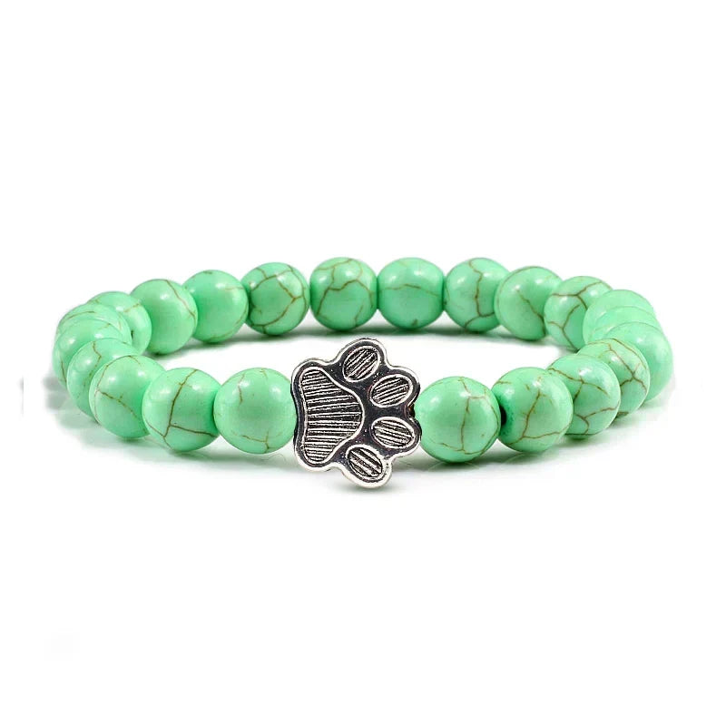 Paw Charm Bracelet with Stone Beads in Many Colours