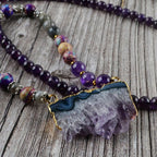 Amethyst, Jasper and Labradorite Beaded Druzy Necklace