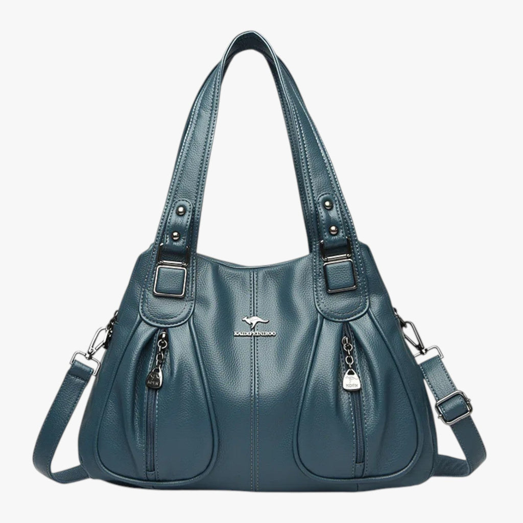 Solid-Colour Leather Shoulder Bag with Adjustable Strap