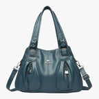 Solid-Colour Leather Shoulder Bag with Adjustable Strap