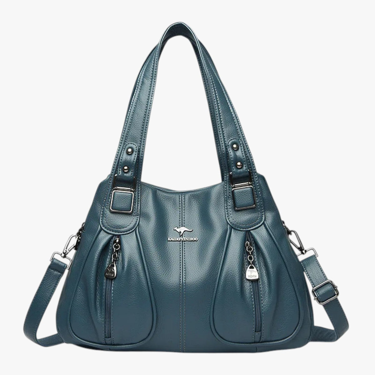 Solid-Colour Leather Shoulder Bag with Adjustable Strap