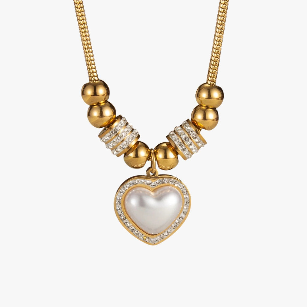 Ketting met harthanger, zirkoonstenen en parels