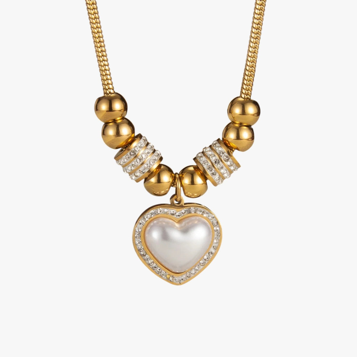 Ketting met harthanger, zirkoonstenen en parels