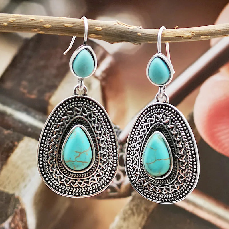 Bohemian Teardrop Turquoise Filigree Earrings