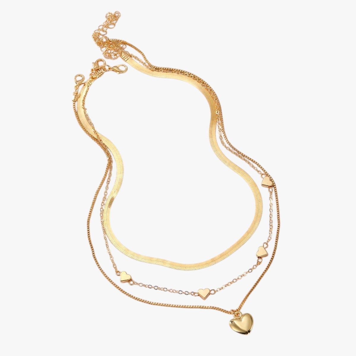 Layered Heart Pendant Necklace with Three Chains