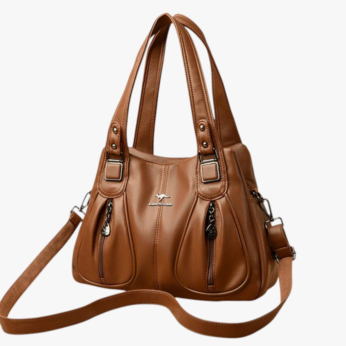 Solid-Colour Leather Shoulder Bag with Adjustable Strap