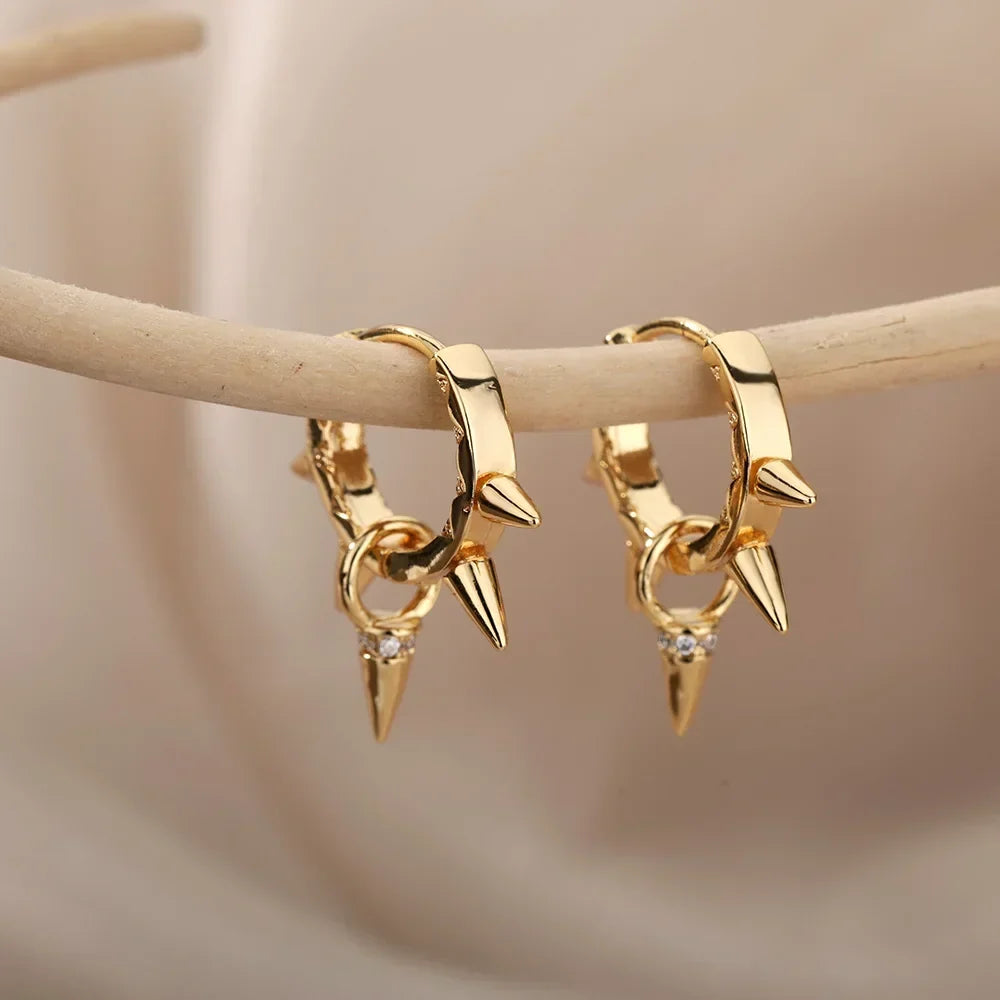 Stainless Steel Spike Hoop Earrings