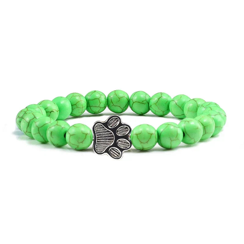 Paw Charm Bracelet with Stone Beads in Many Colours