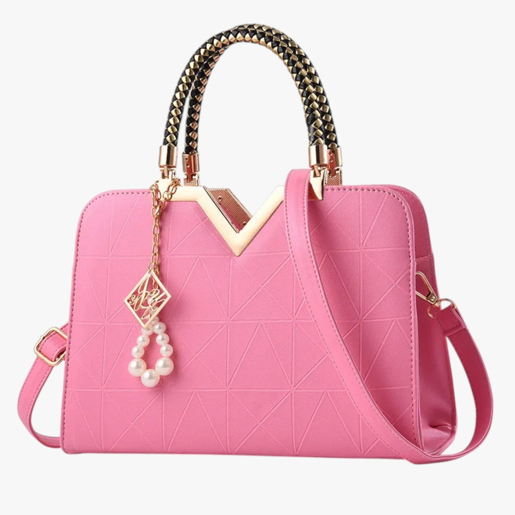 Elegant Zip-Top Handbag with Pearl Zip Detail
