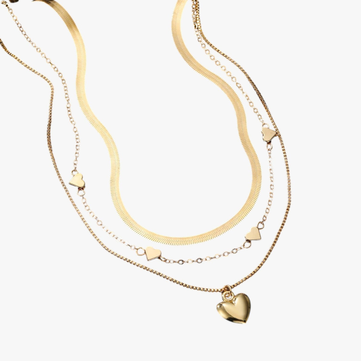 Layered Heart Pendant Necklace with Three Chains