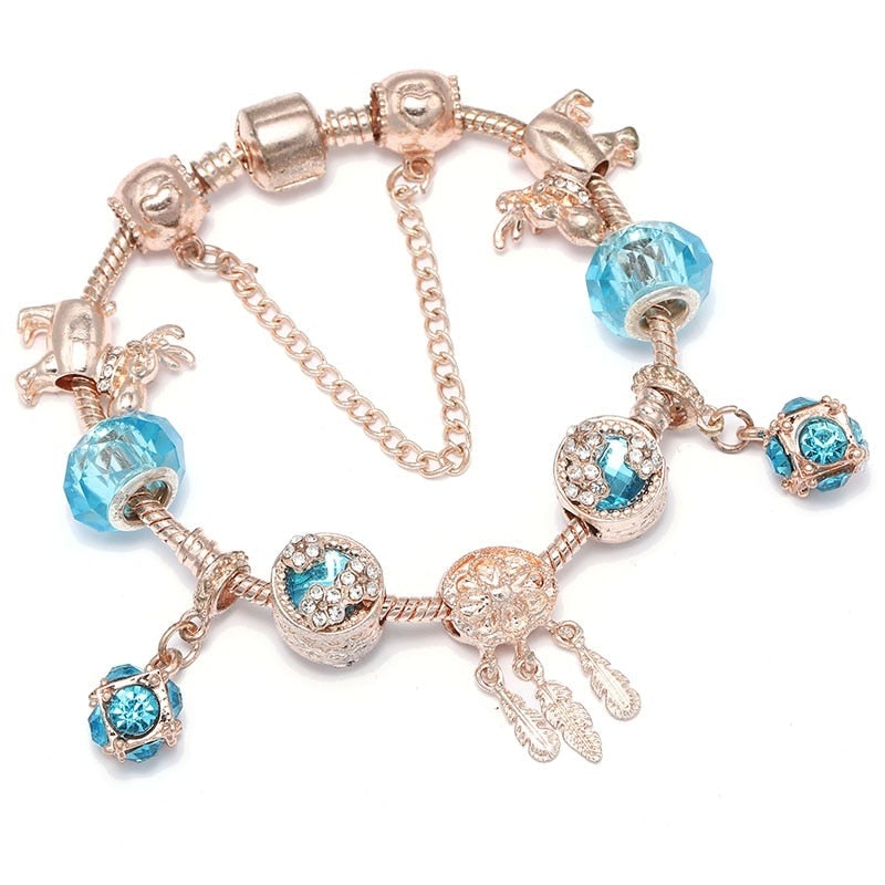 Rose Silver-Tone Bracelet with Blue Zirconia Stones