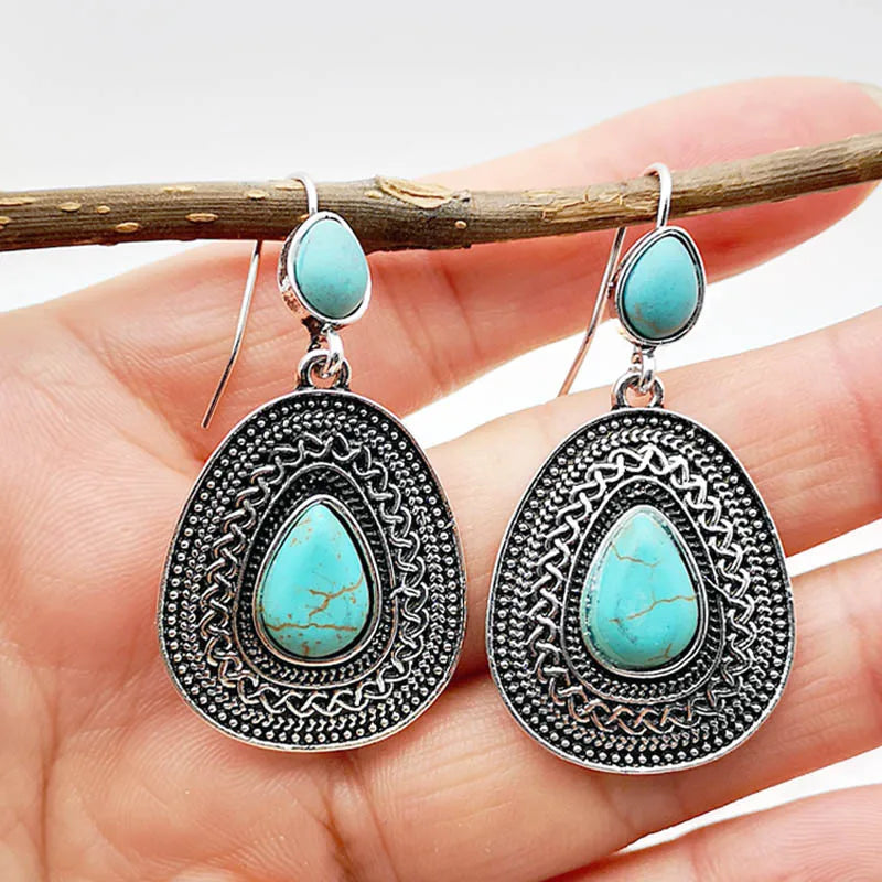 Bohemian Teardrop Turquoise Filigree Earrings