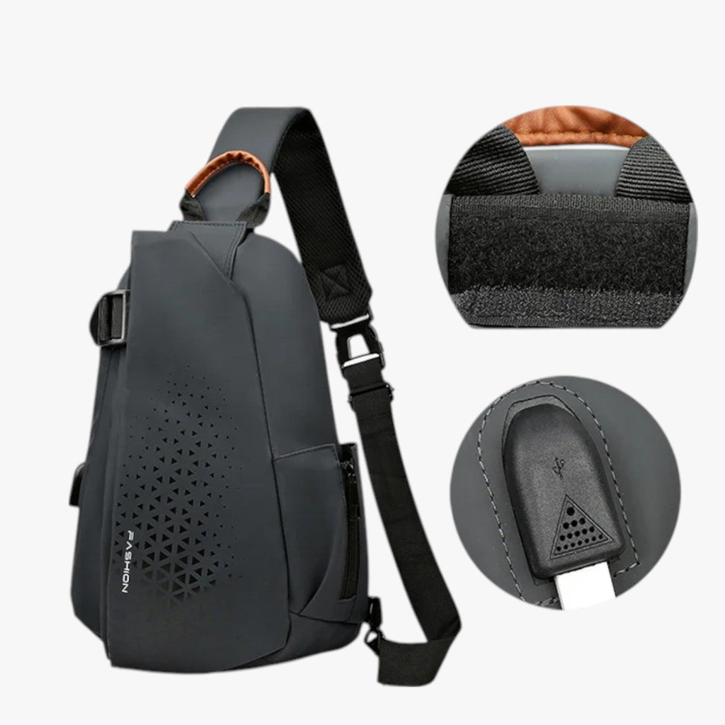 Water-Repellent Sling Shoulder Bag with External USB Port