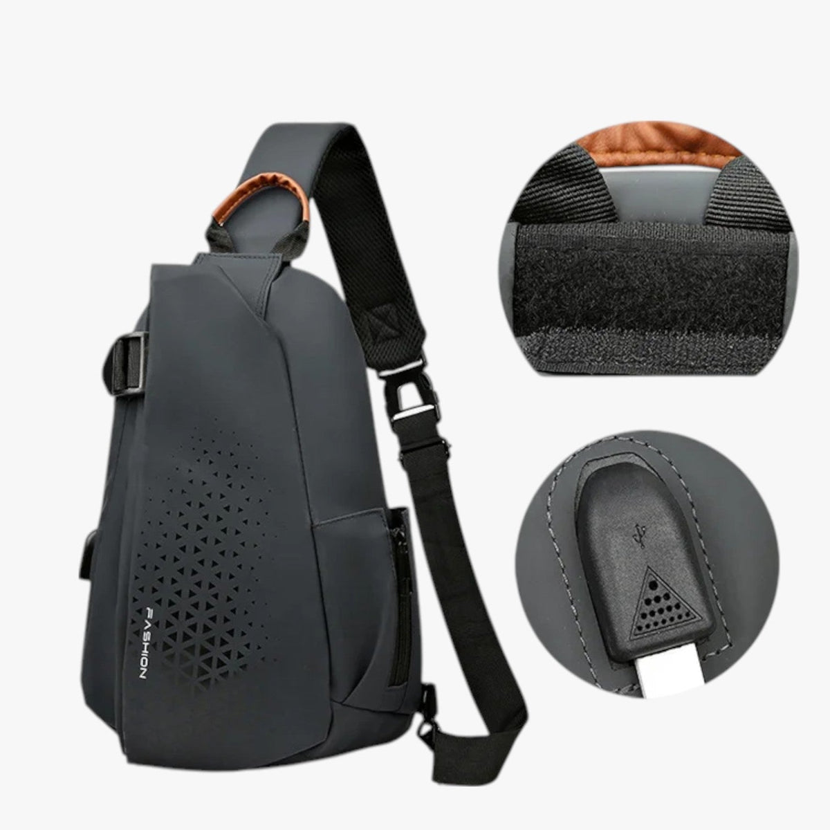 Water-Repellent Sling Shoulder Bag with External USB Port