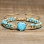 Adjustable Vintage Boho Beaded Heart Charm Bracelet