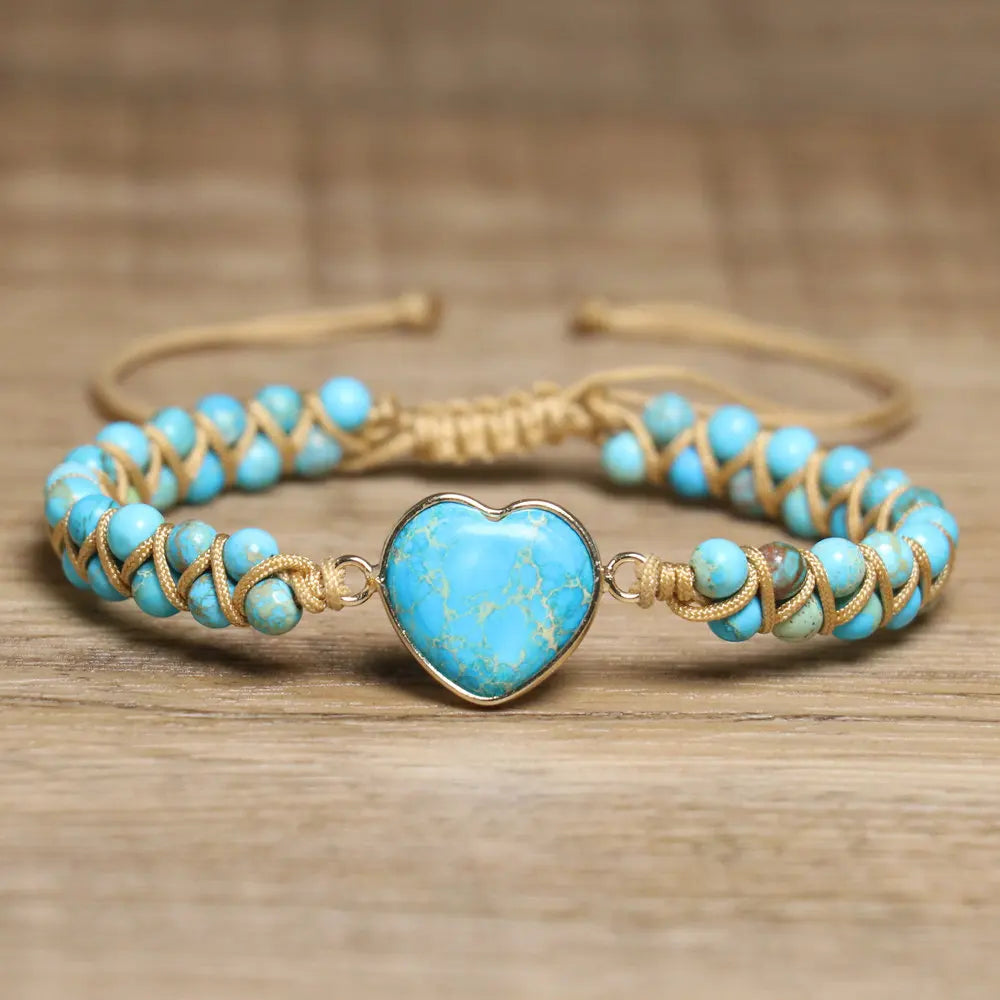Adjustable Vintage Boho Beaded Heart Charm Bracelet