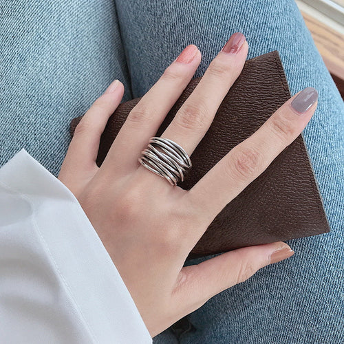 Adjustable Silver-Tone Layered Ring
