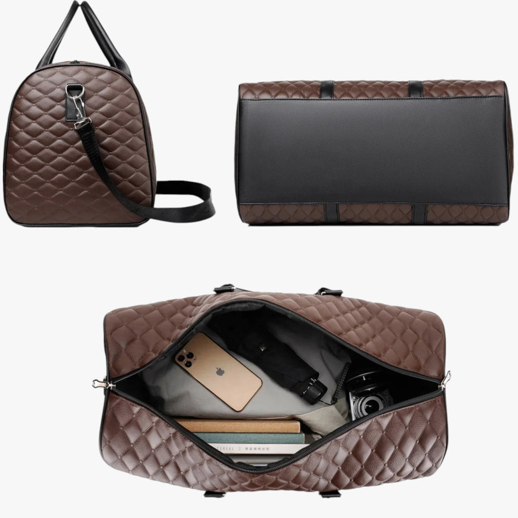 Men's Sleek Leather Weekend Holdall Bag for Short Trips