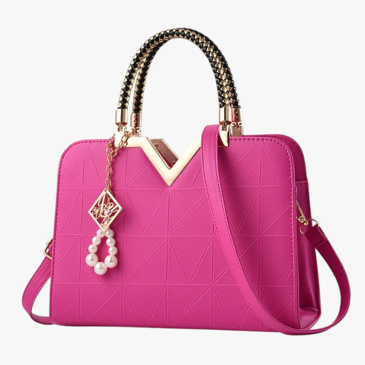 Elegant Zip-Top Handbag with Pearl Zip Detail