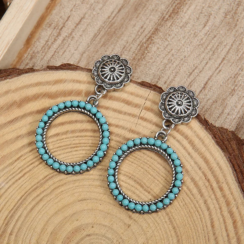 Vintage Bohemian Turquoise Concho Hoop Earrings