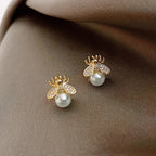Gold-Tone Honey Bee Pearl Stud Earrings