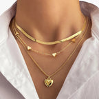 Layered Heart Pendant Necklace with Three Chains