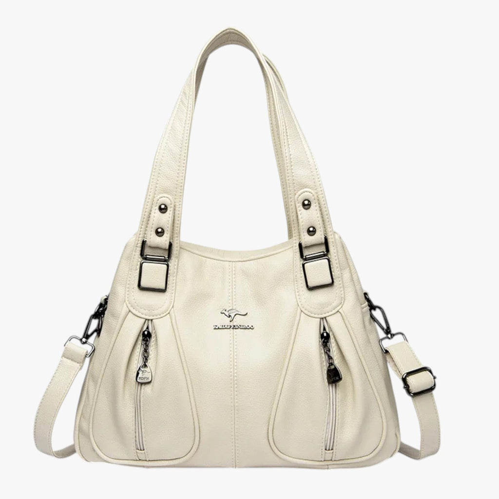 Solid-Colour Leather Shoulder Bag with Adjustable Strap