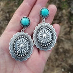 Western Boho Silver-Plated Turquoise Concho Drop Earrings