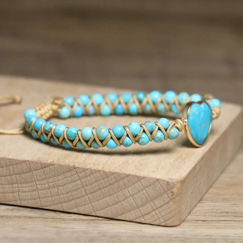 Adjustable Vintage Boho Beaded Heart Charm Bracelet