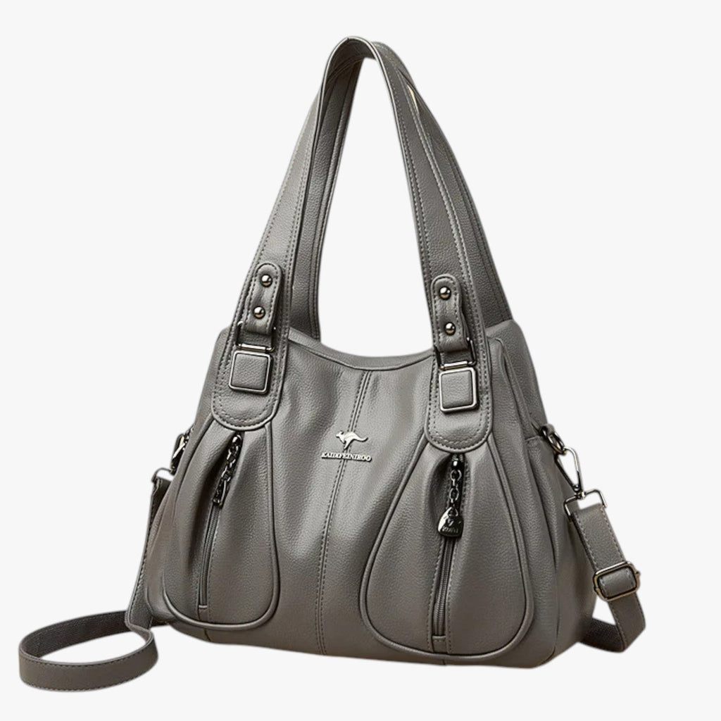Solid-Colour Leather Shoulder Bag with Adjustable Strap