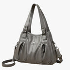 Solid-Colour Leather Shoulder Bag with Adjustable Strap