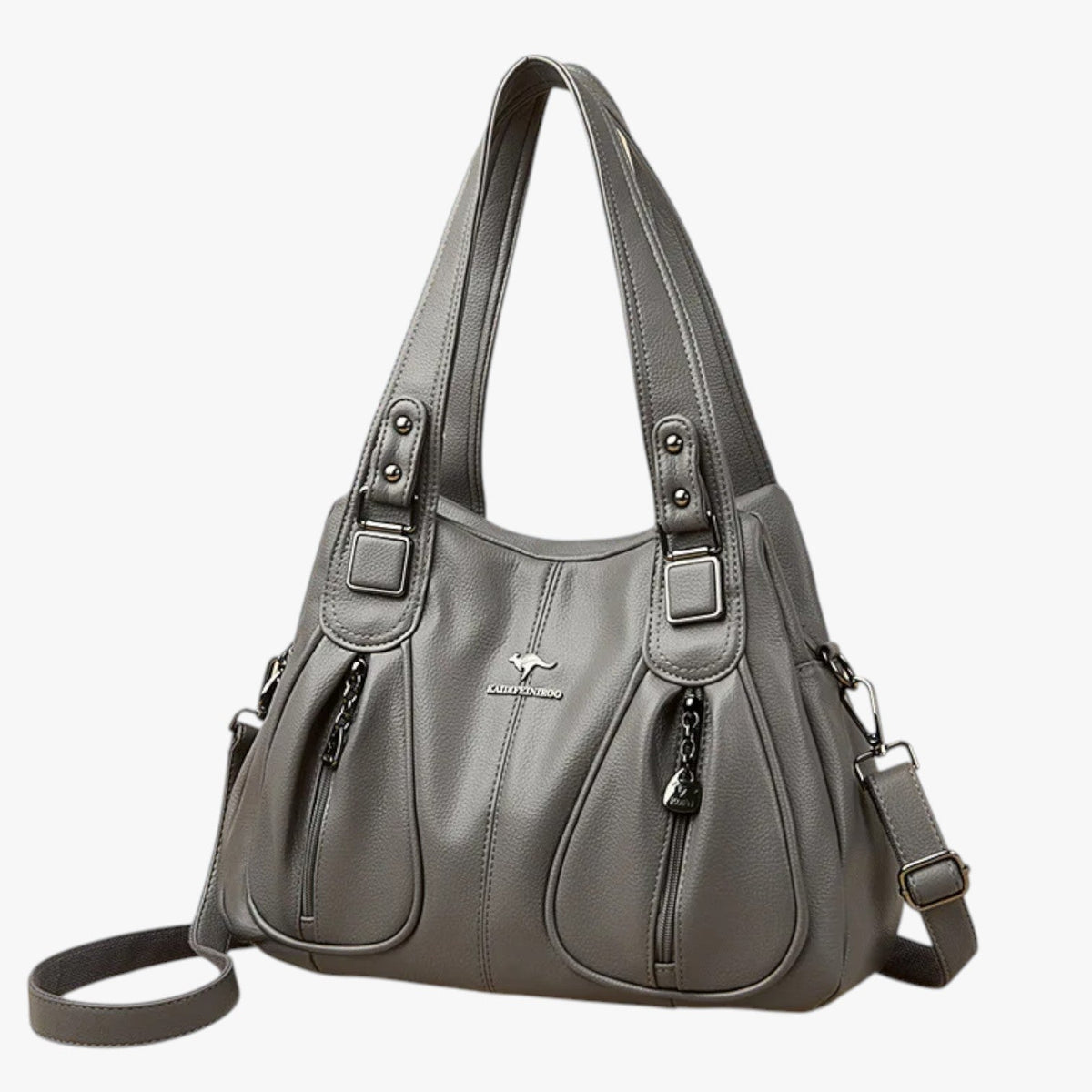 Solid-Colour Leather Shoulder Bag with Adjustable Strap