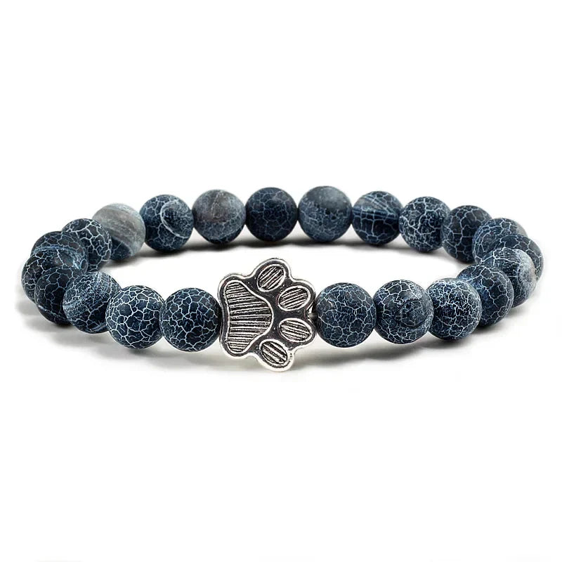 Paw Charm Bracelet with Stone Beads in Many Colours