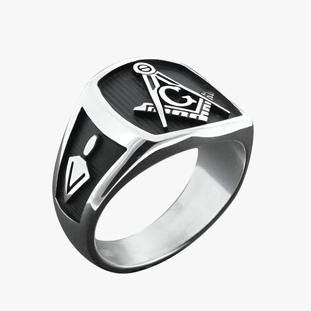 Silver-Tone Signet Ring with Engraved Emblem