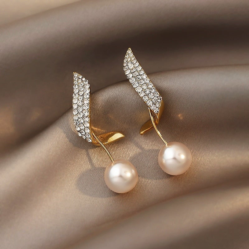 Pavé Crossbar Earrings with Pearl Drop