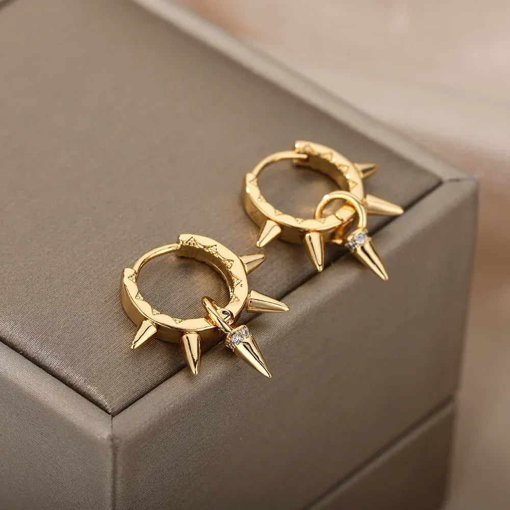 Stainless Steel Spike Hoop Earrings